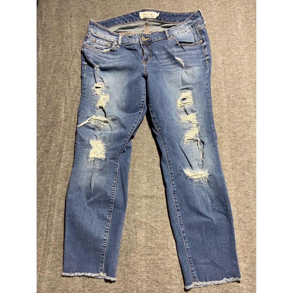 Torrid Jeans Medium Blue Distressed Skinny Ripped Raw Hem Size 14